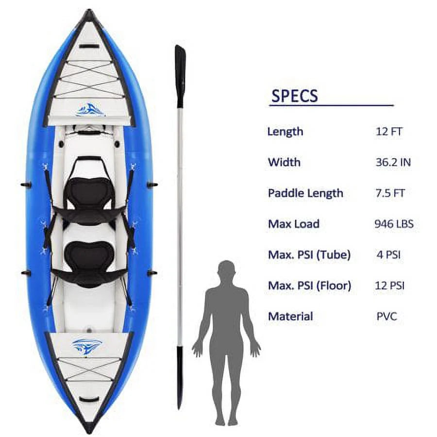 Blue Inflatable Kayak Set 2 Person with Paddle & Air Pump M946