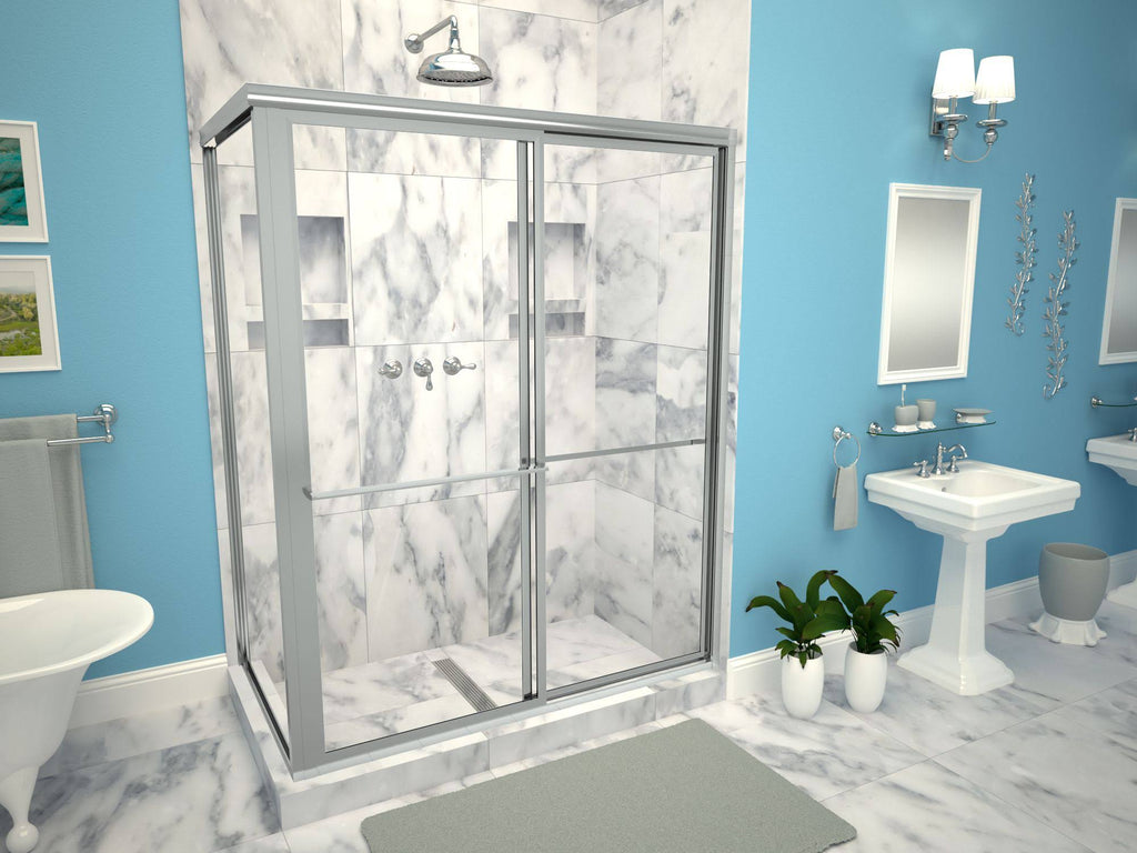 Tile Redi Double Threshold Shower Base with Center Trench Drain and Grate, Silver Z772818