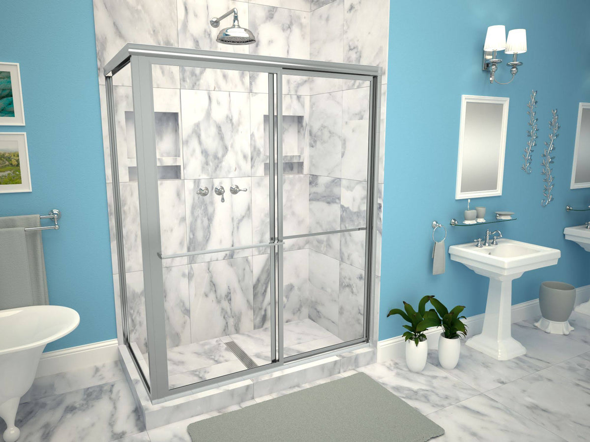 Tile Redi Double Threshold Shower Base with Center Trench Drain and Grate, Silver Z772818