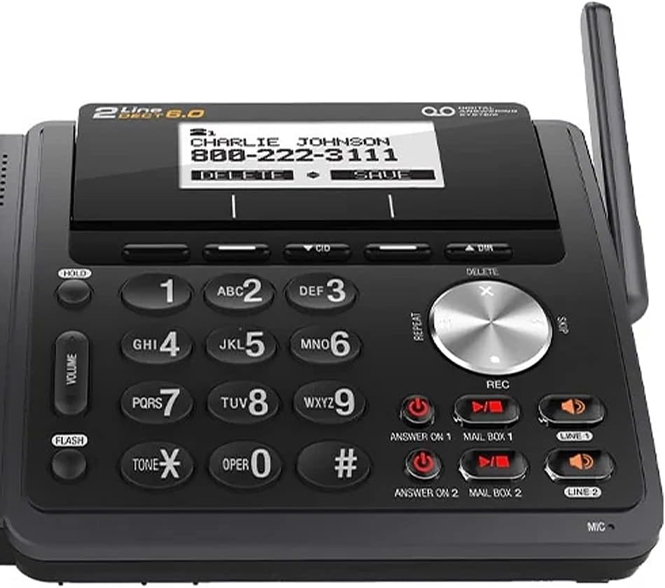 2-Line Expandable Cordless Phone with Answering System, 6 Handsets, Black T297087