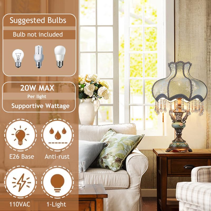 European Table Lamp Victorian Desk Lamp Handmade Fabric Lampshade Resin Lamp Body V217491