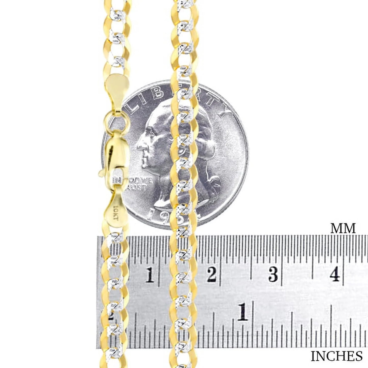 10k Yellow Gold Solid 5mm Cuban Chain Diamond Cut Pave Two Tone Bracelet M4930