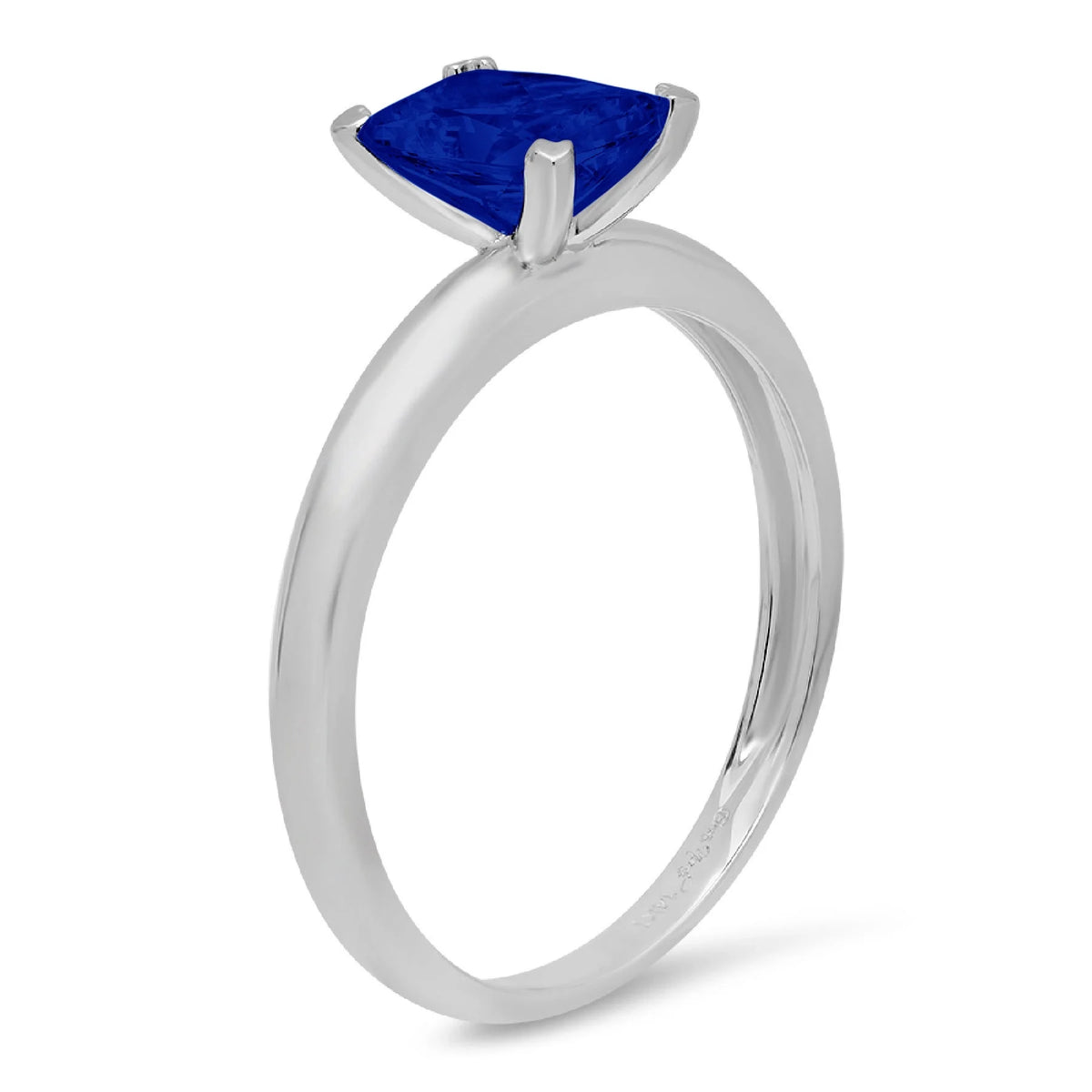 Emerald Cut Simulated Blue Sapphire 18k White Gold Ring Size 10.5 J67331
