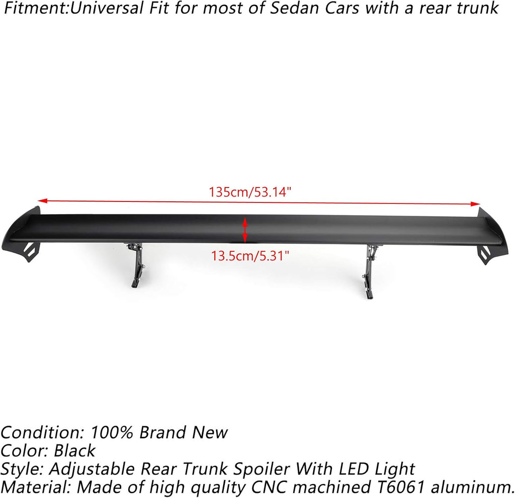 Adjustable Aluminum Rear Trunk Wing Spoiler With LED A7346