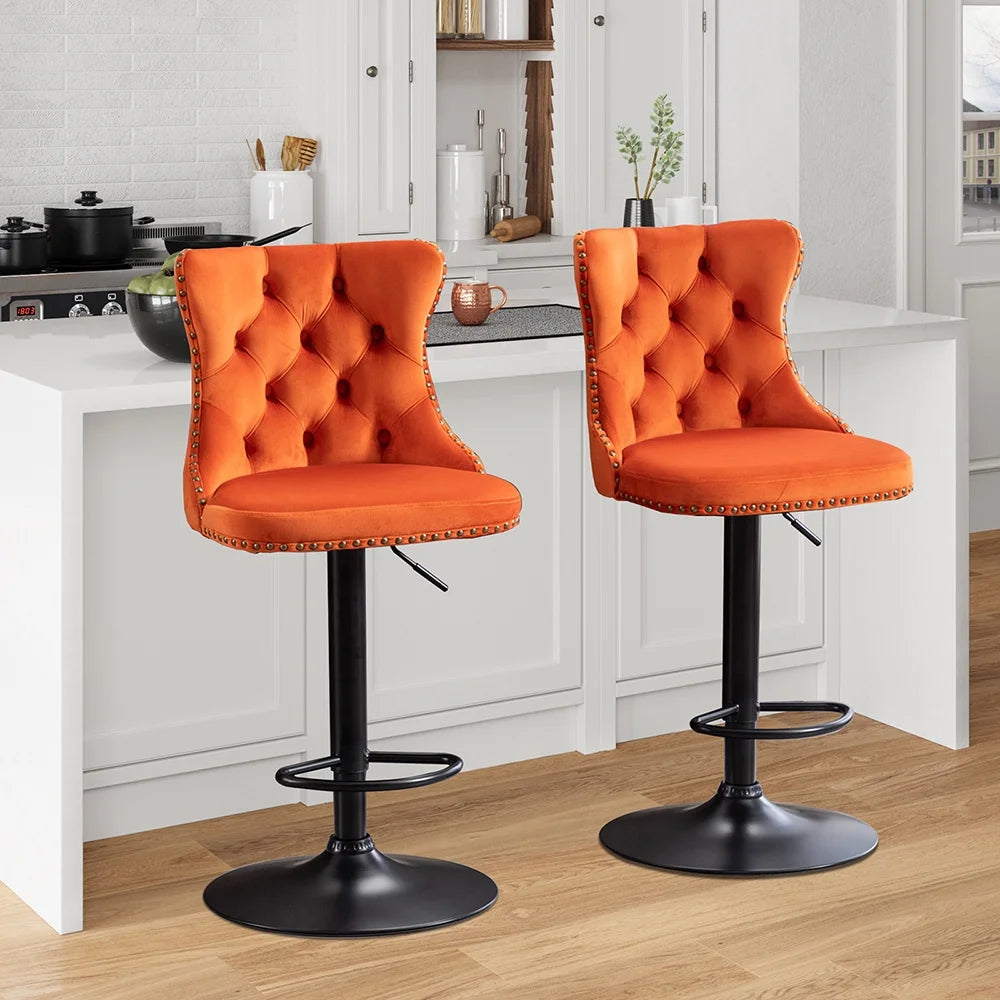 Velvet Swivel Bar Stools Set of 2 with Nailheads Trim B994