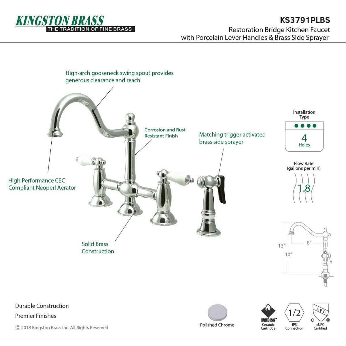 Brushed Nickel Bridge Kitchen Faucet with Brass Sprayer J997