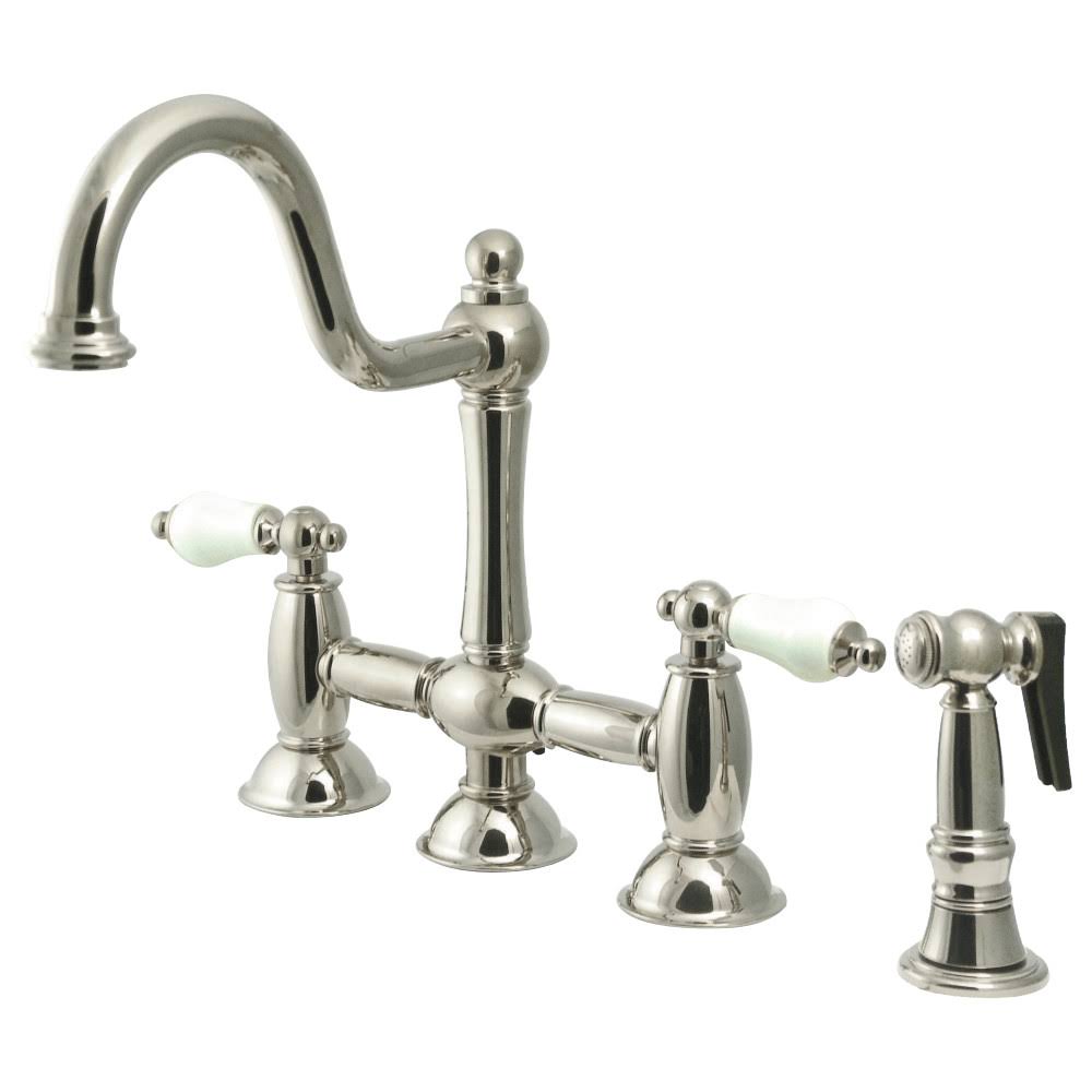 Brushed Nickel Bridge Kitchen Faucet with Brass Sprayer J997