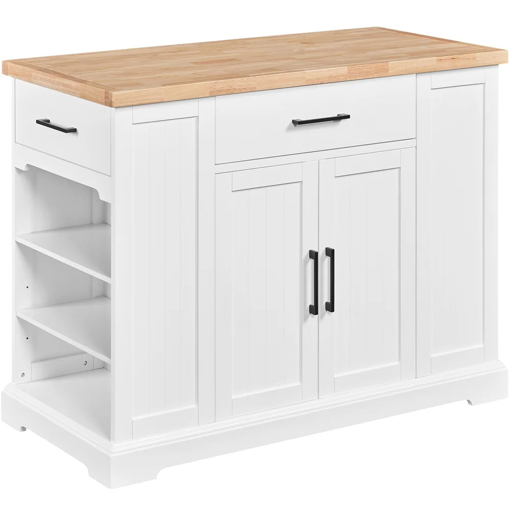 White Wooden Rolling Kitchen Island with Drawer J225549