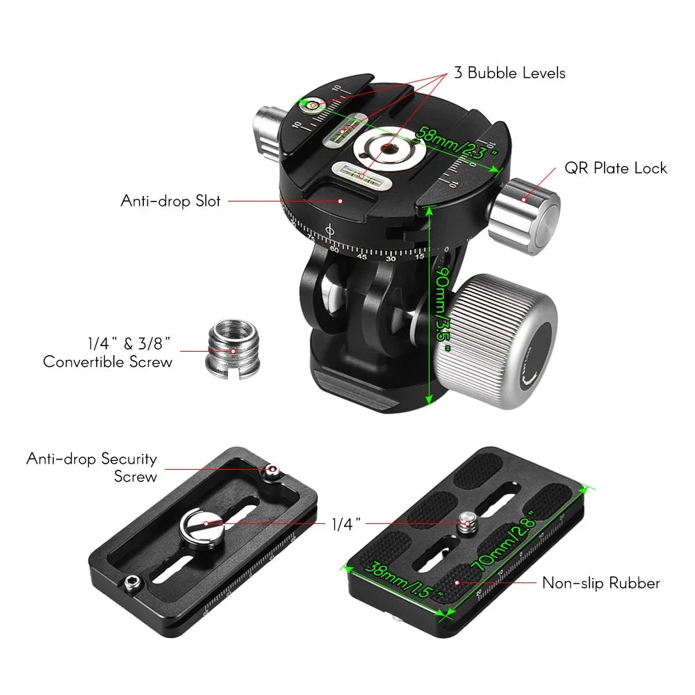 2 Way Pan/Tilt Tripod Head with Quick Release Plate Y489