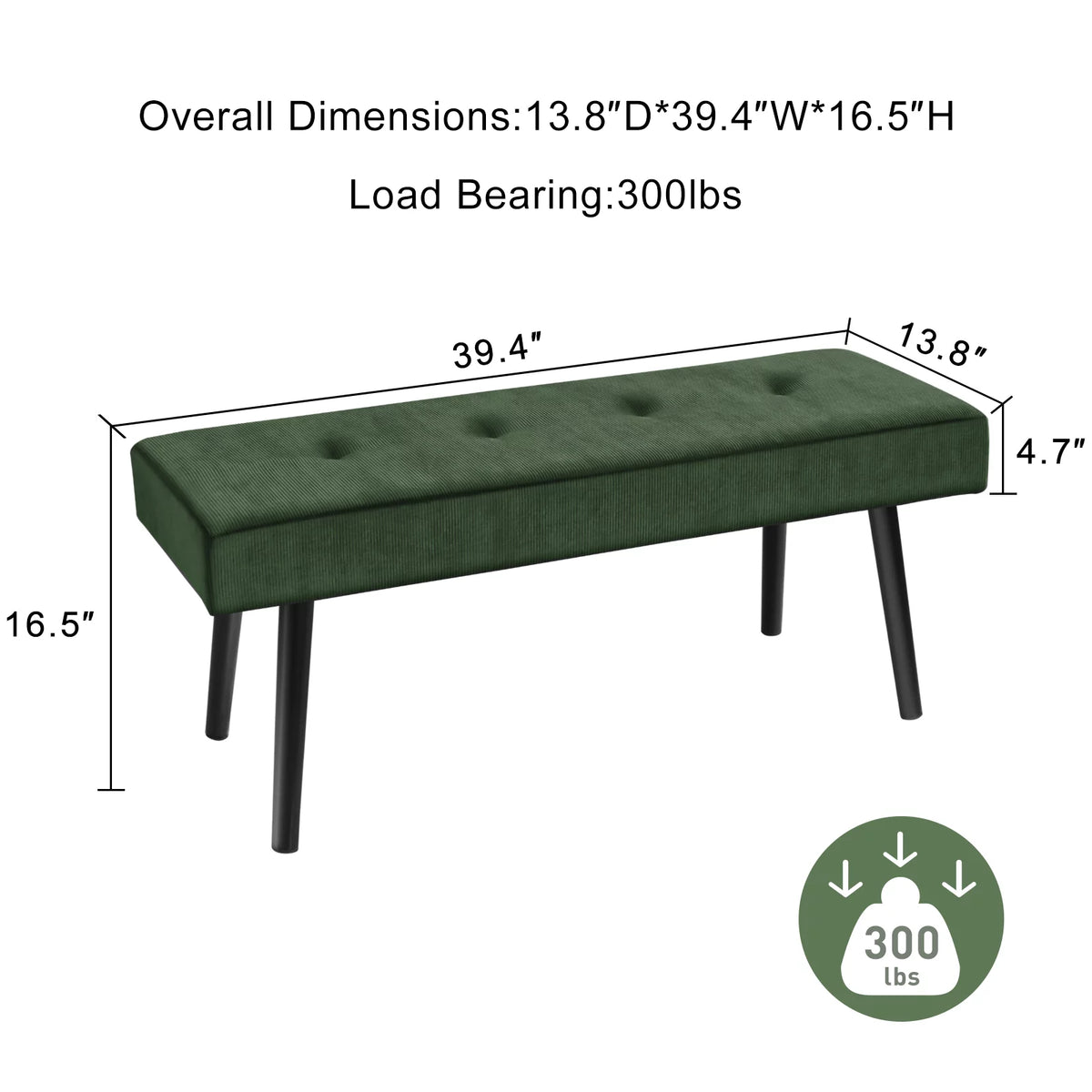 Modern Entryway Bench Corduroy Seat Green Z37090