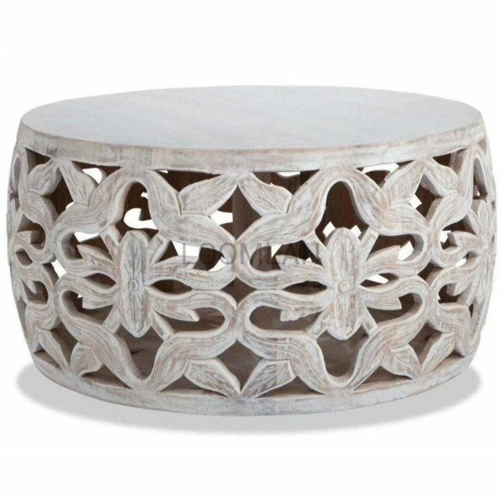 White Wash Drum Coffee Table Mango Wood Y141798