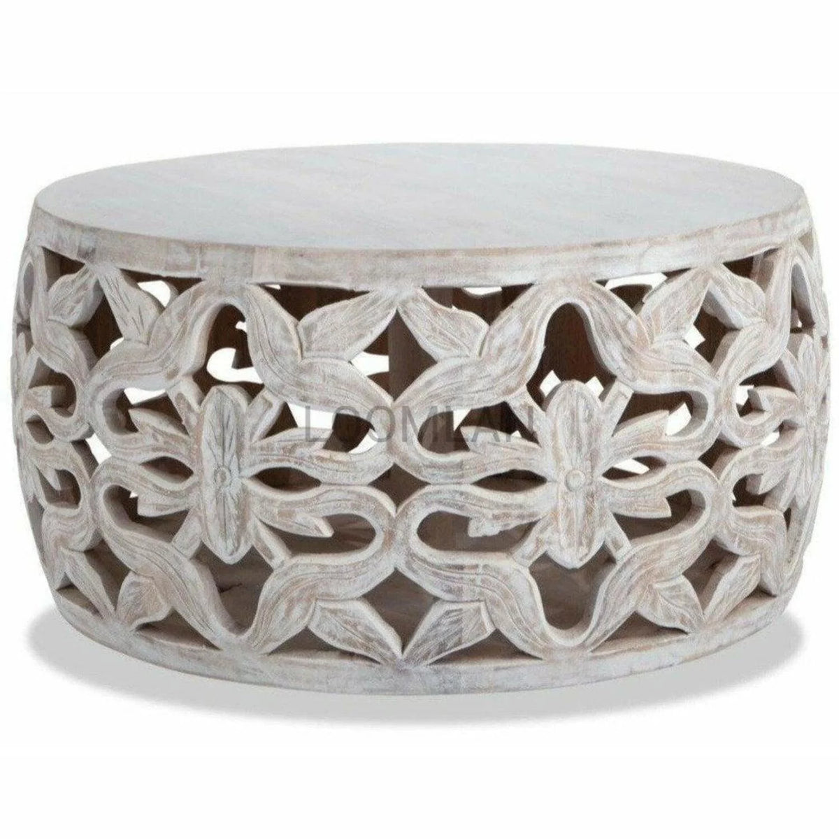 White Wash Drum Coffee Table Mango Wood Y141798
