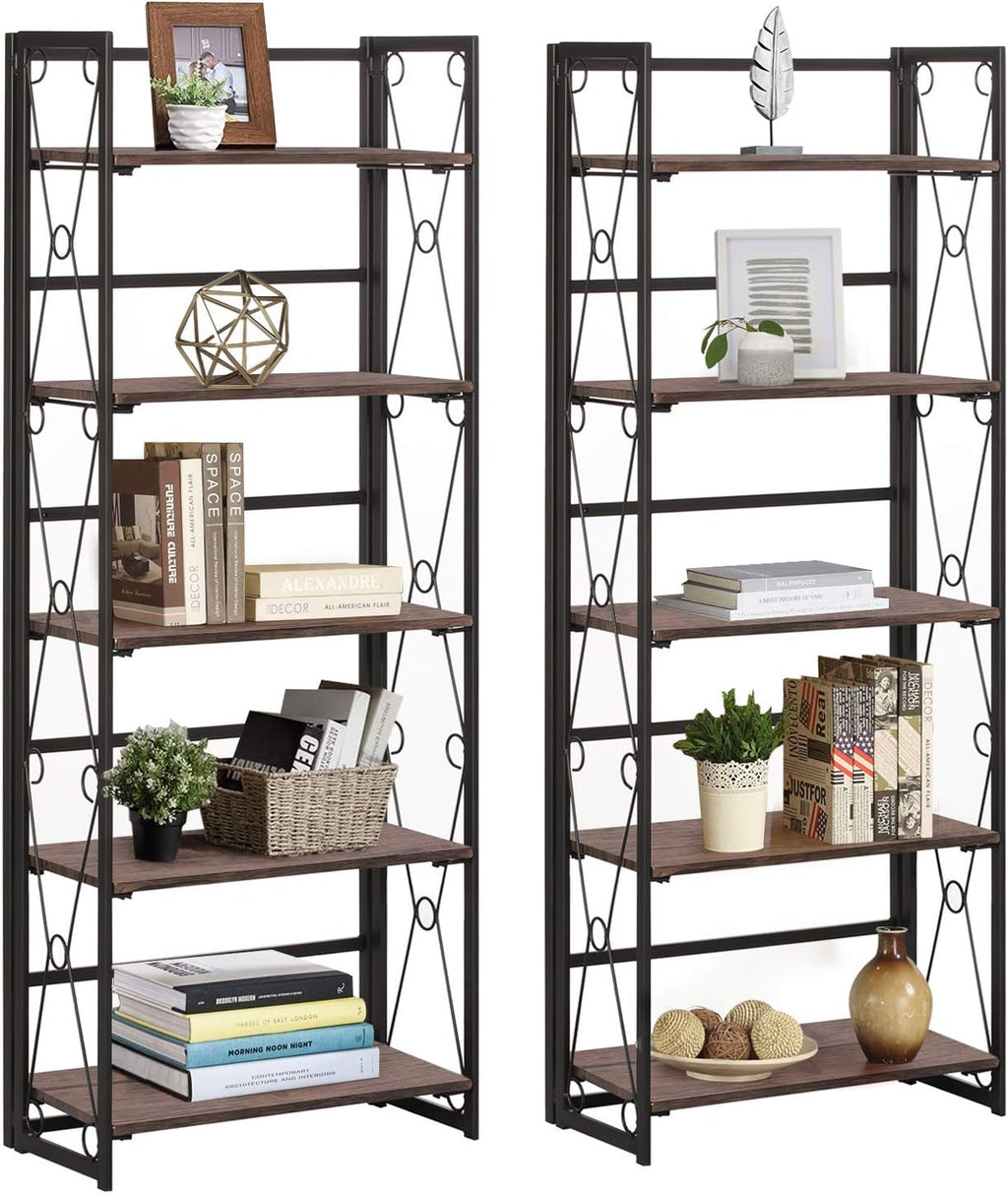 5 Tier Dark Brown Metal Frame Bookshelf A1925