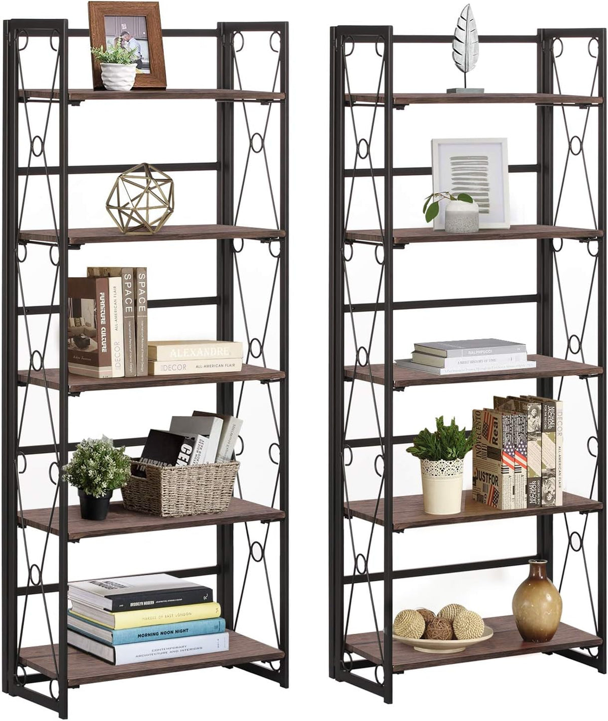 5 Tier Dark Brown Metal Frame Bookshelf A1925