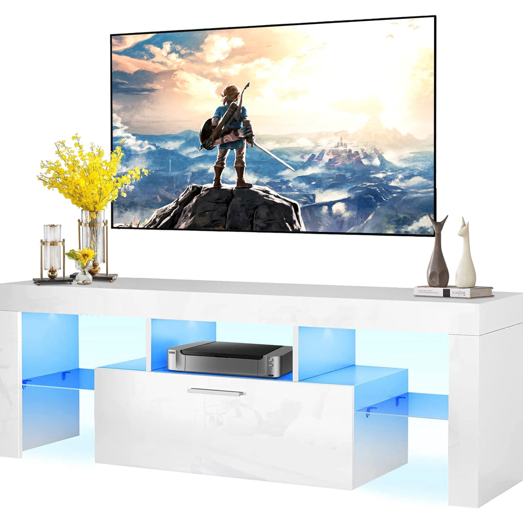 White High Gloss TV Stand with Storage Shelves X9335