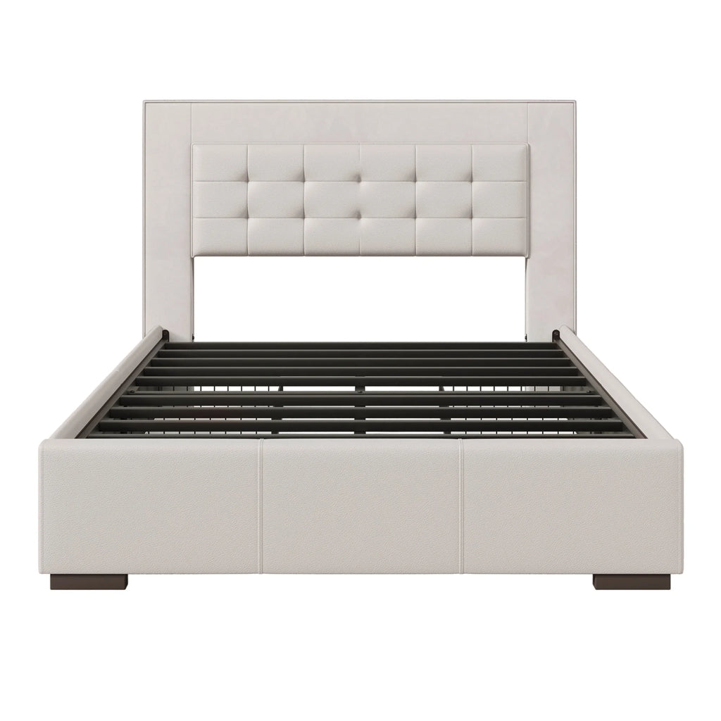 Queen Platform Bed Frame with Four Drawers Beige U990304