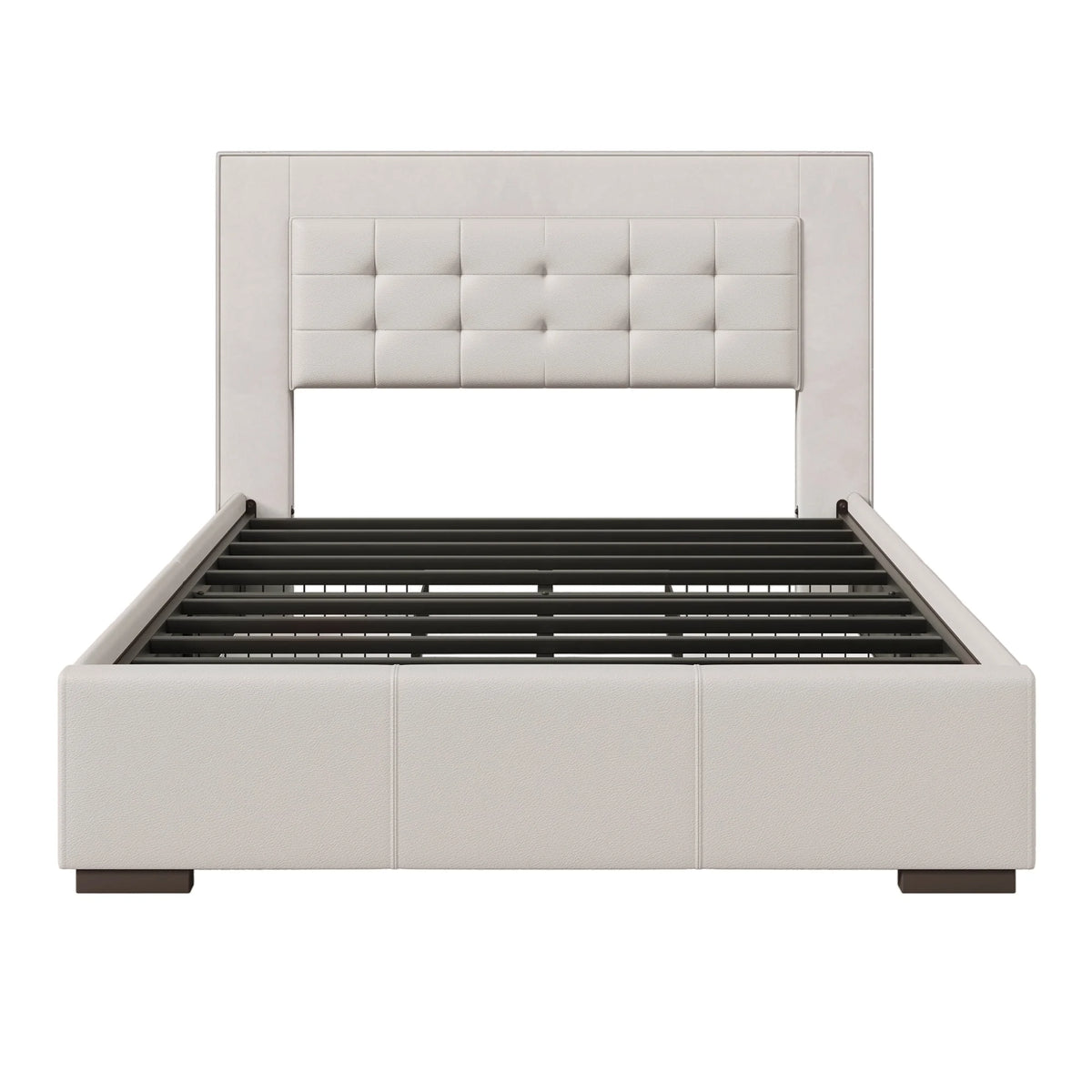 Queen Platform Bed Frame with Four Drawers Beige U990304