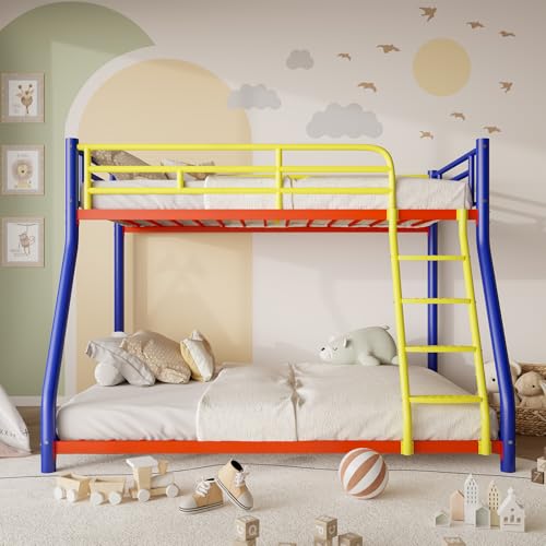 Black Metal Twin Over Twin Bunk Bed with Ladder and Guardrail E156289