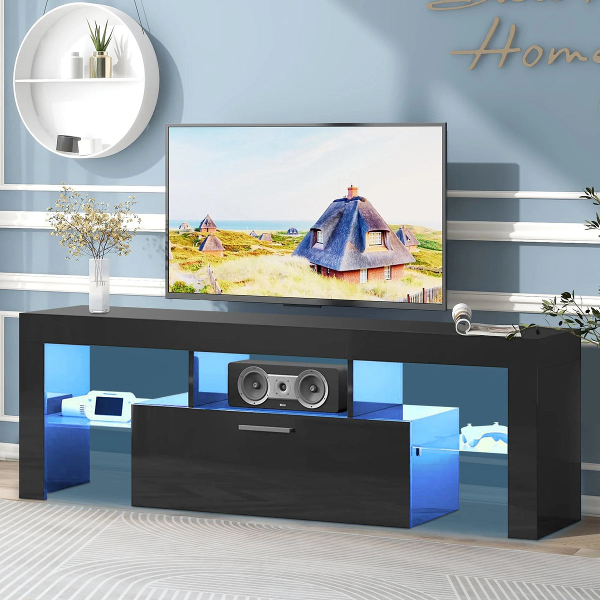 White High Gloss TV Stand with Storage Shelves X9335