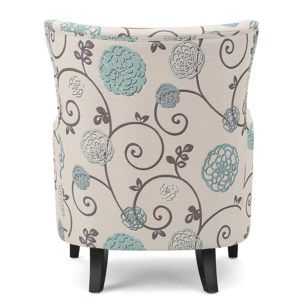 White and Blue Floral Fabric Club Chair U35916