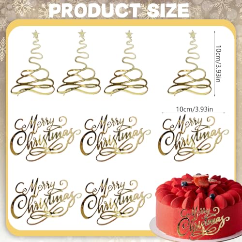 12 Pcs Acrylic Gold Mirror Christmas Cake Toppers J116