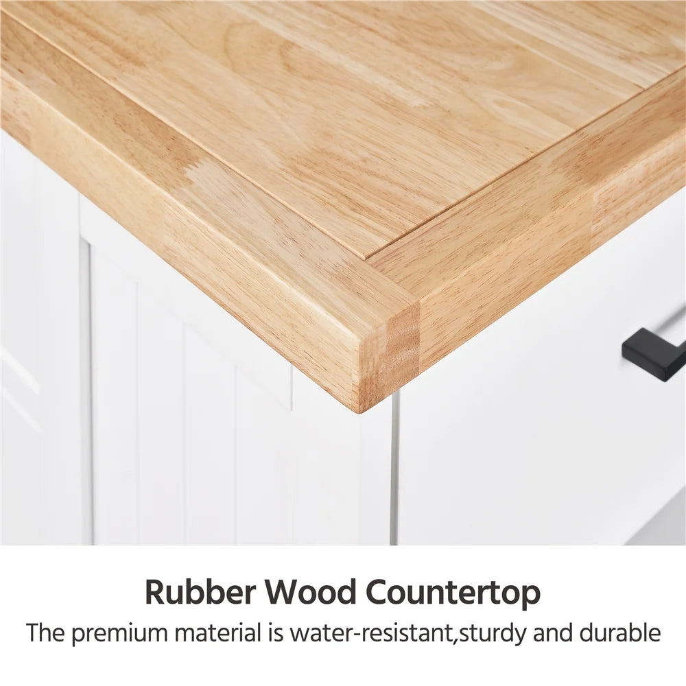 White Wooden Rolling Kitchen Island with Drawer J225549