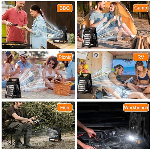 Solar Powered 4000mAh Portable Table Fan with LED Lantern P3816