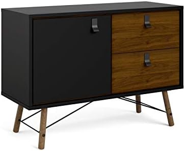 2 Piece Furniture Set with Sideboard and China Cabinet in Black Matte and Walnut L2219