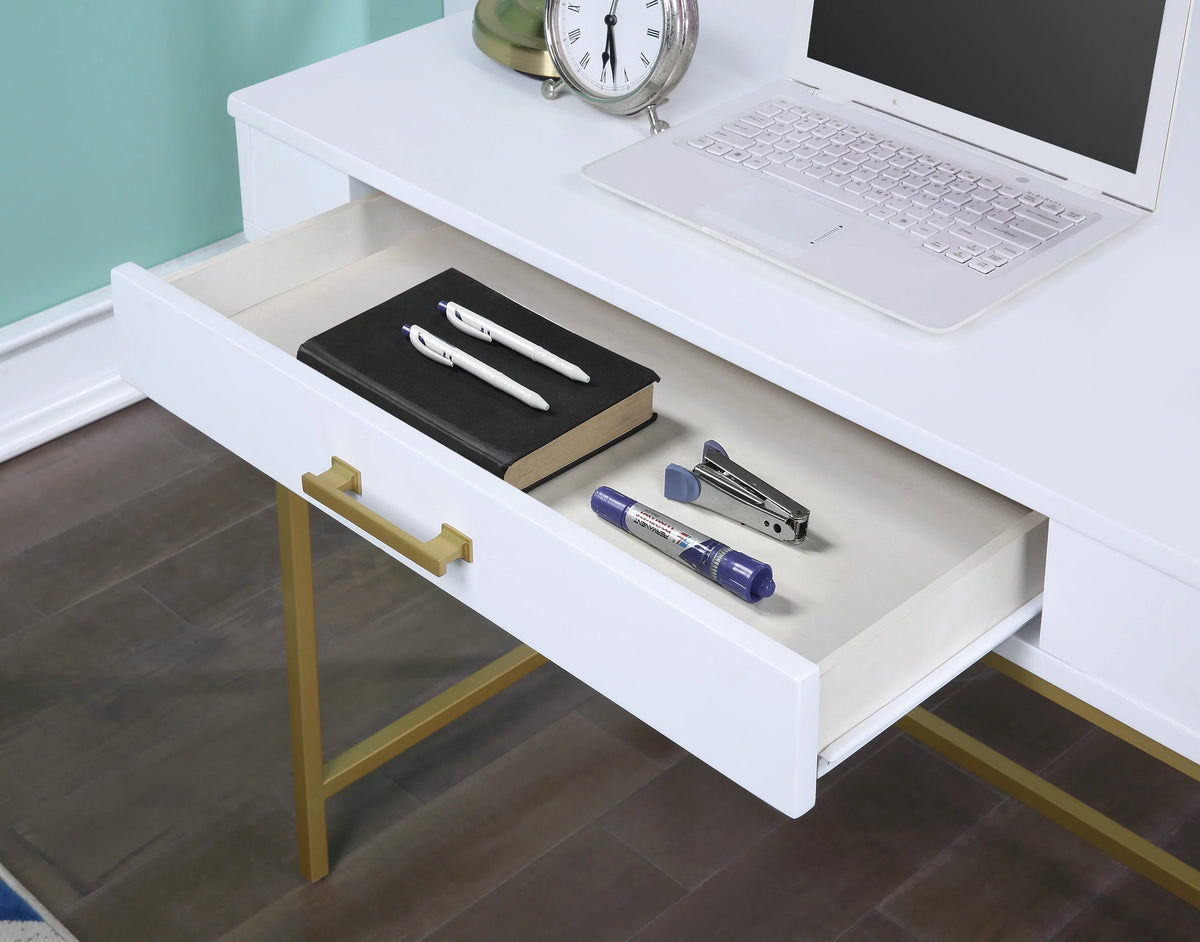 White Engineered Wood Desk with Metal Legs I761088