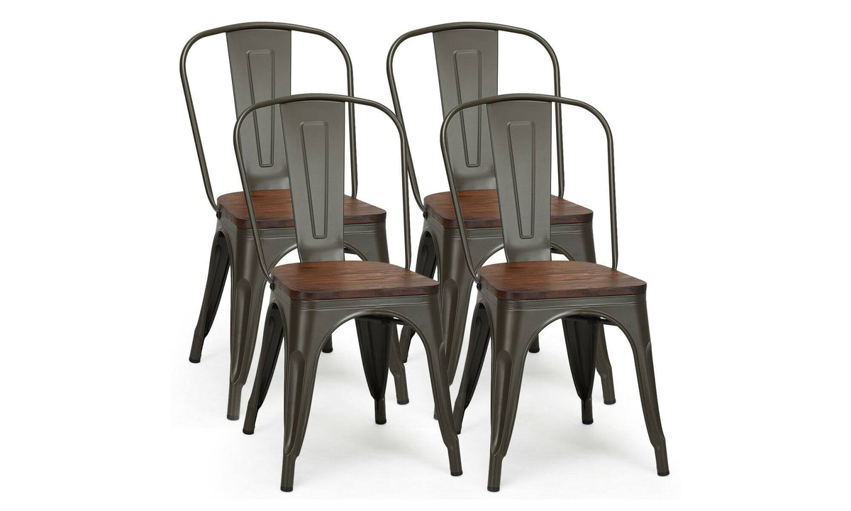 Set of 4 Metal Dining Chair Wood Seat D948407