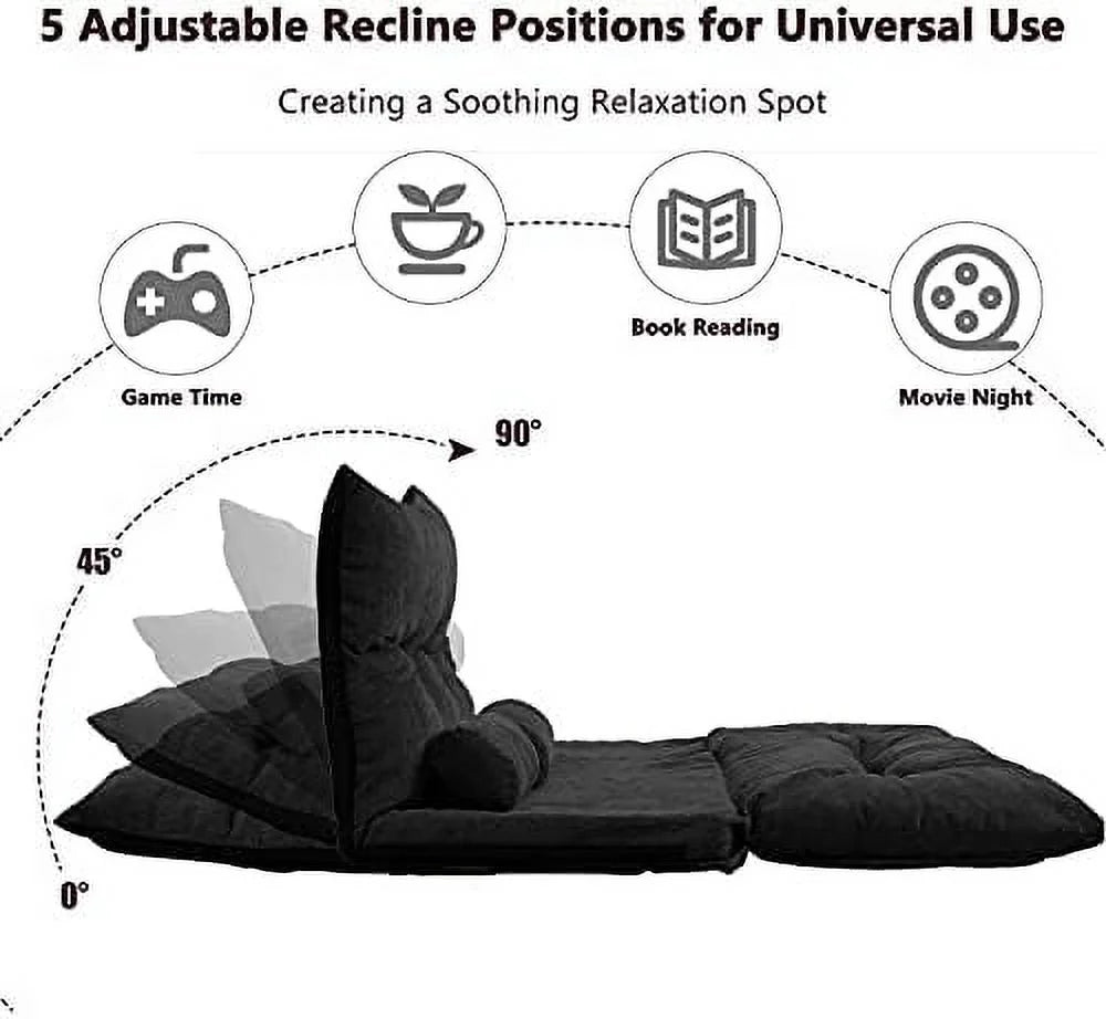Adjustable Fabric Floor Couch Sofa Bed with Two Pillows B864