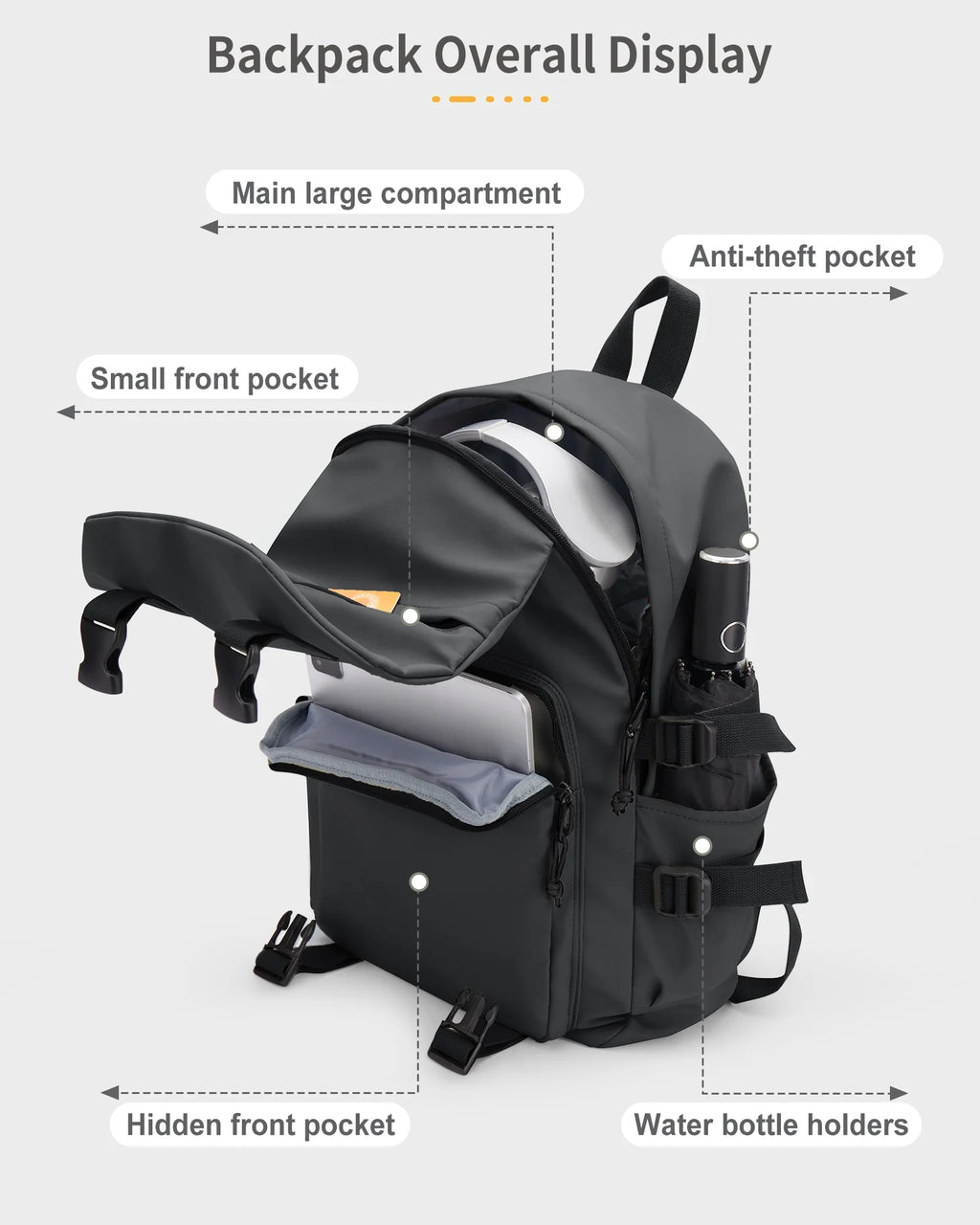 Waterproof Black Laptop Backpack Z709