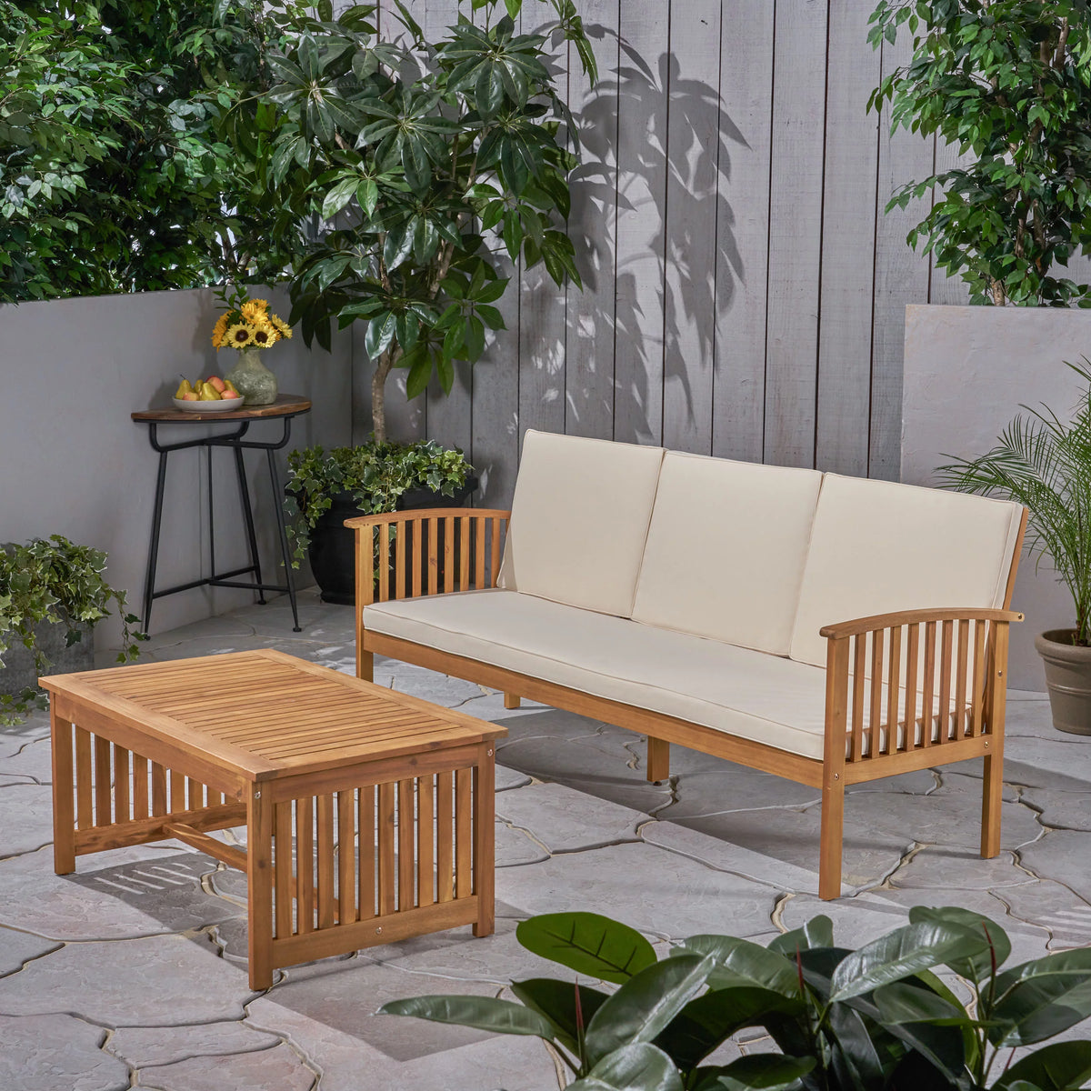 2 Piece Acacia Wood Outdoor Sofa Set U243187