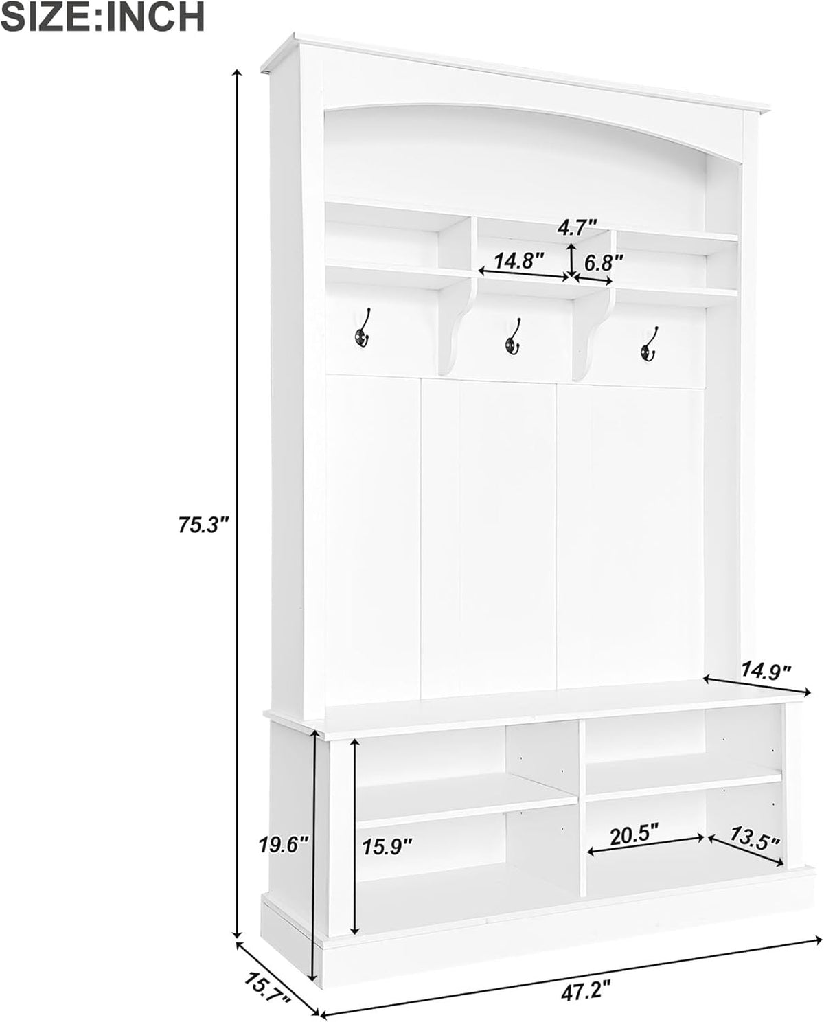 White 47.2'' Wide Hall Tree Bench with Hooks J328198