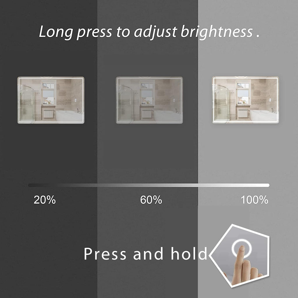 20 x 28 inch LED Bathroom Mirror, Anti-Fog Dimmable 3-Tone Lighted Vanity Mirror Q597