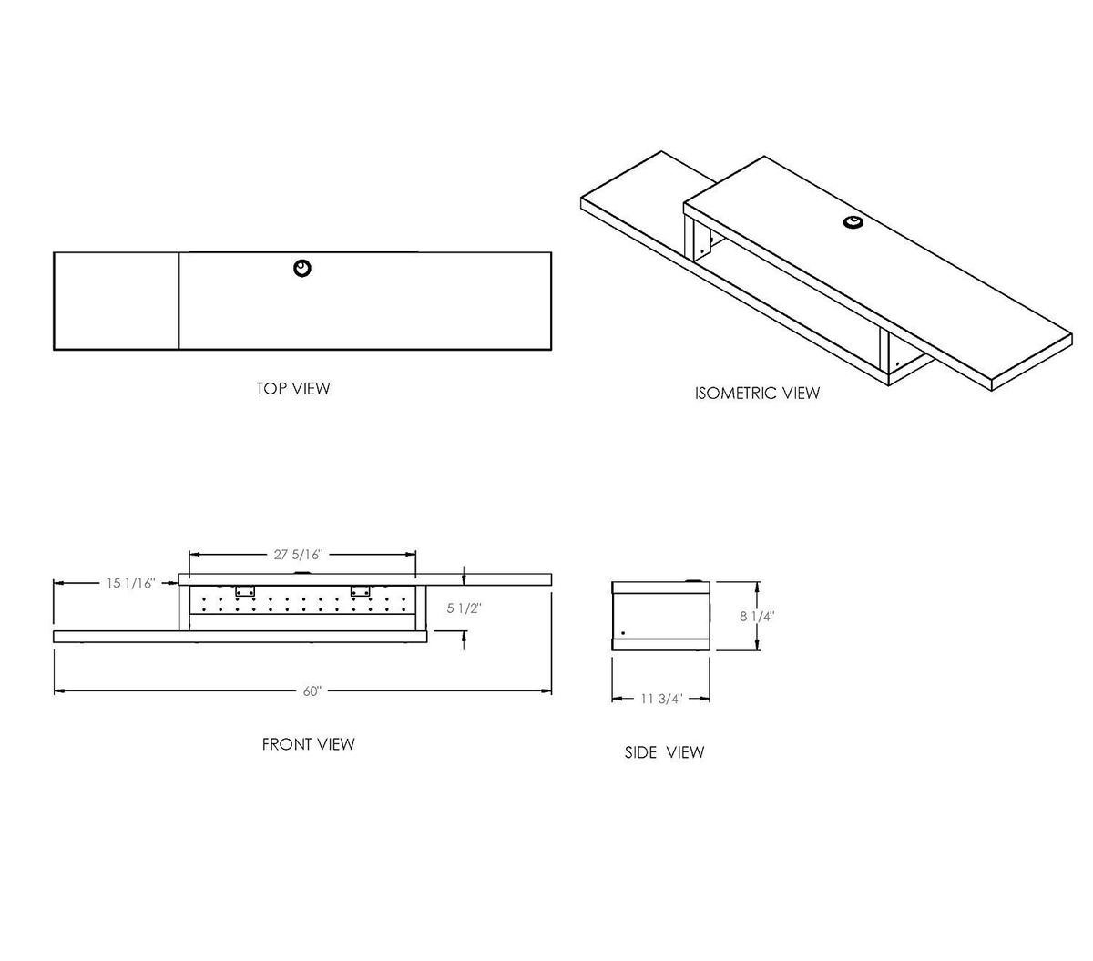 60inch Skyline Walnut Wall Mounted TV Console V816328