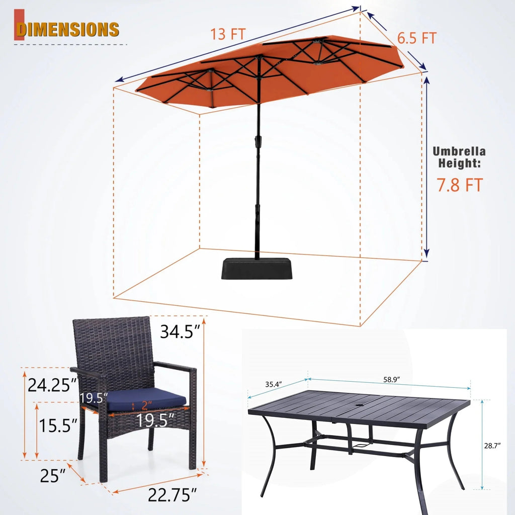 8 Pieces Outdoor Patio Dining Set with Navy Umbrella N49666