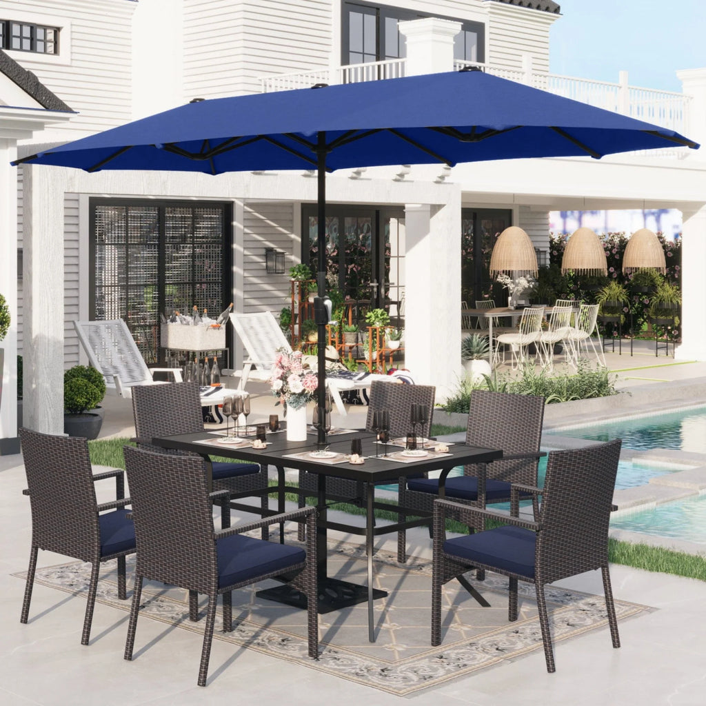 8 Pieces Outdoor Patio Dining Set with Navy Umbrella N49666