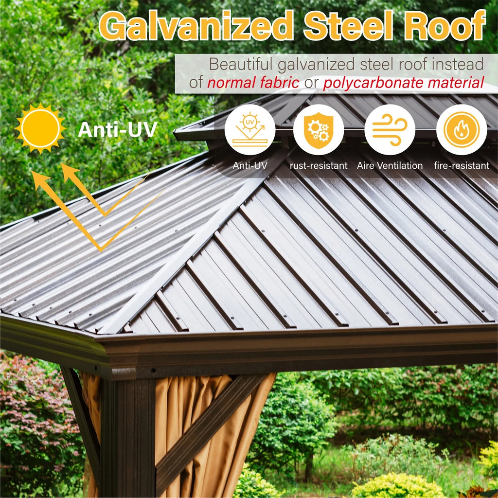Brown Galvanized Steel Double Roof Patio Gazebo Y608