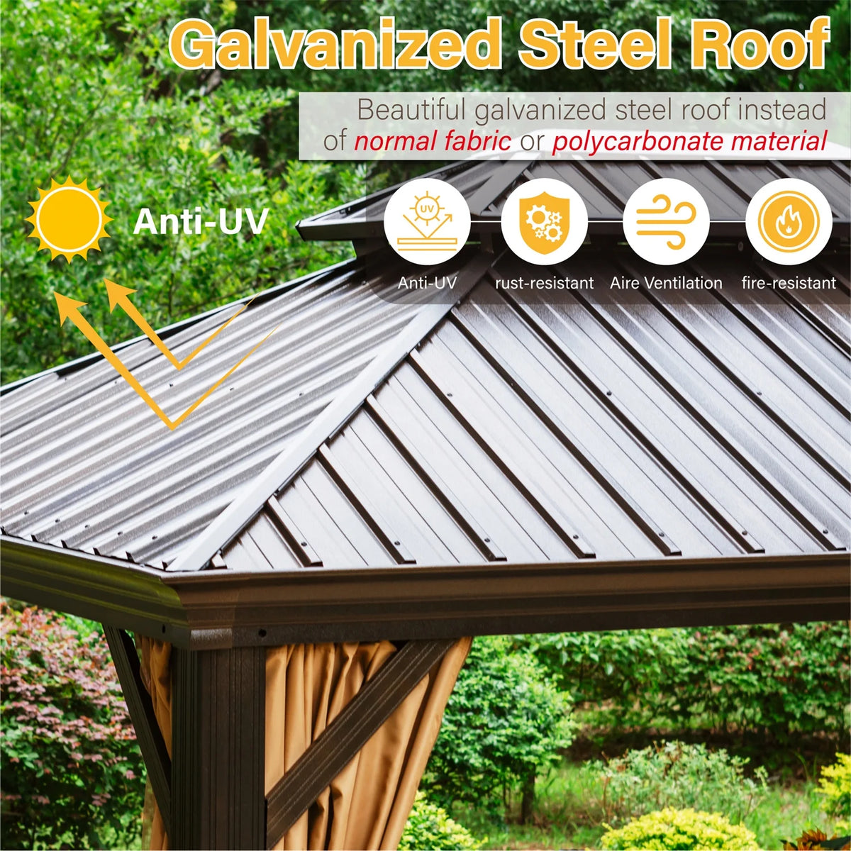 Brown Galvanized Steel Double Roof Patio Gazebo Y608