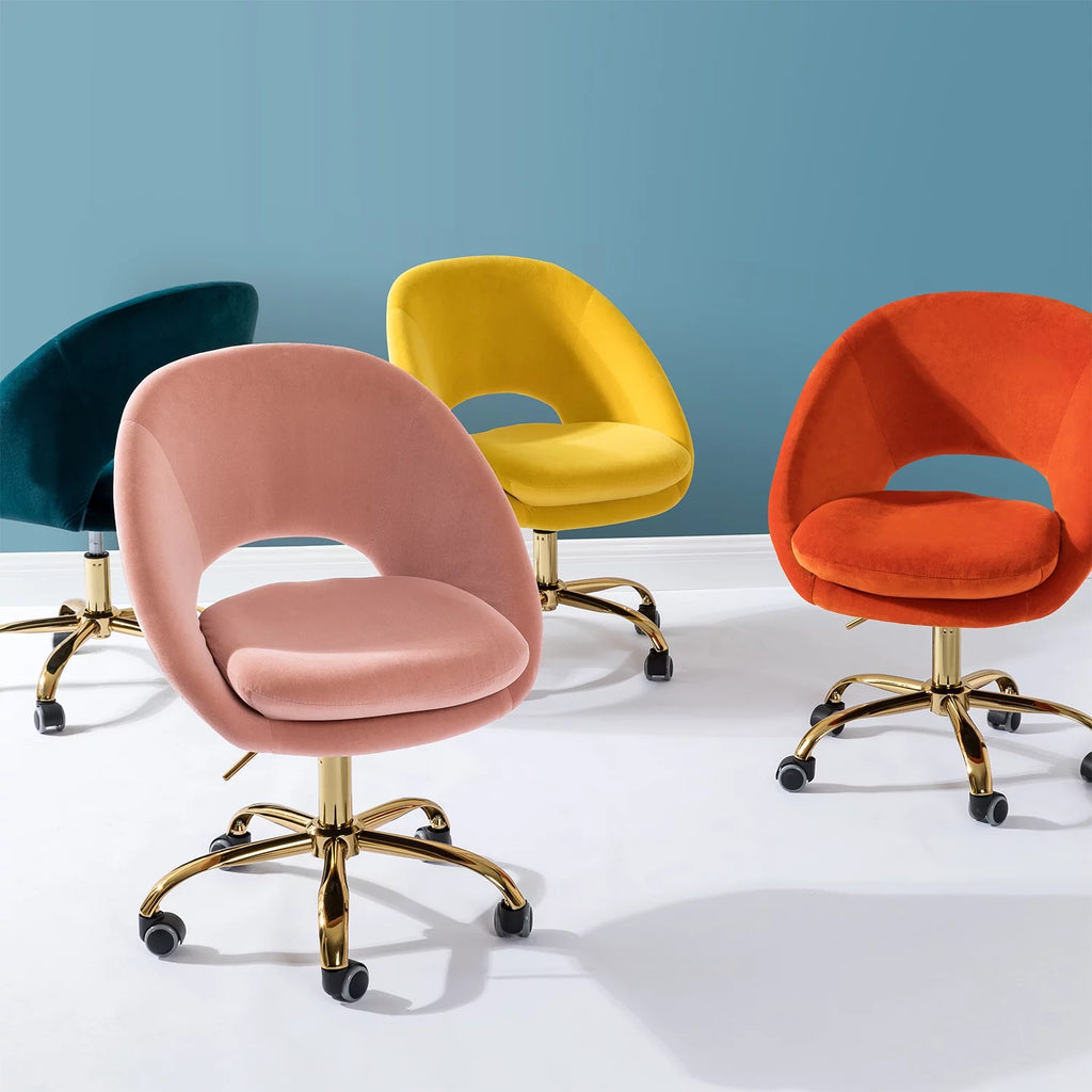 Yellow Velvet Adjustable Swivel Home Office Chair B3716