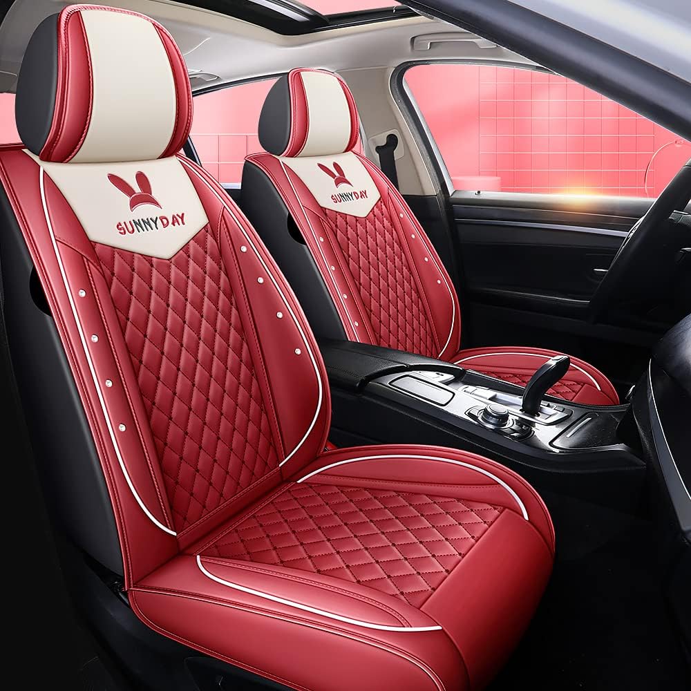 Pink PU Leather Car Seat Covers Full Set I447