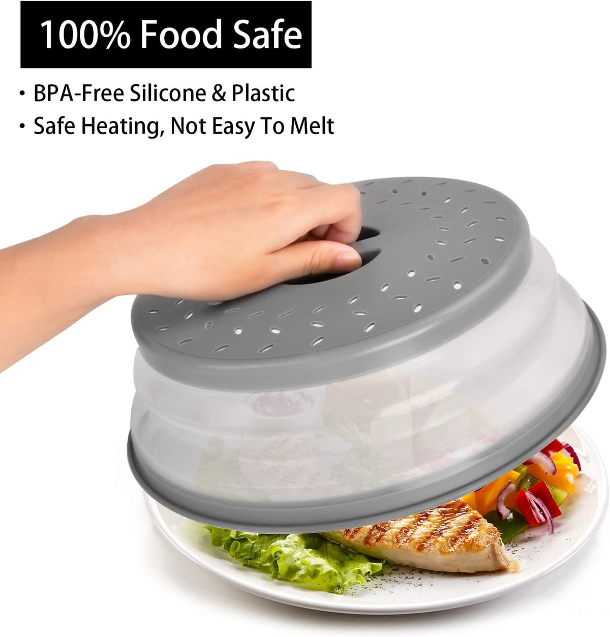 Gray 10.5 inch Vented Collapsible Microwave Plate Cover C21417