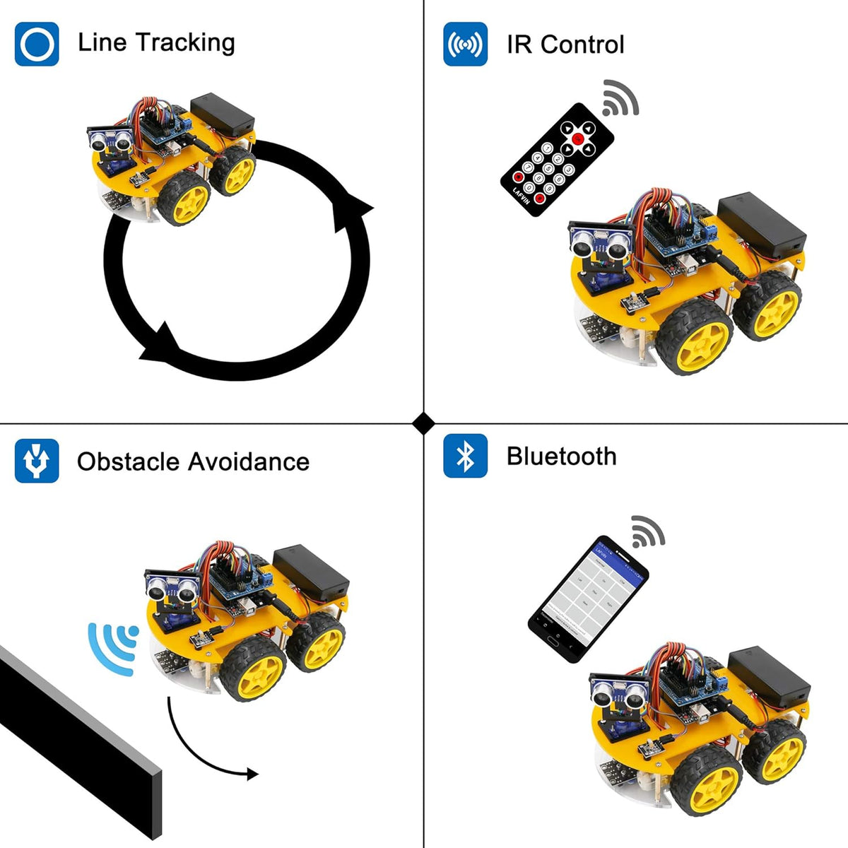 Smart Robot Car Kit with Ultrasonic Sensor and Bluetooth Module F353