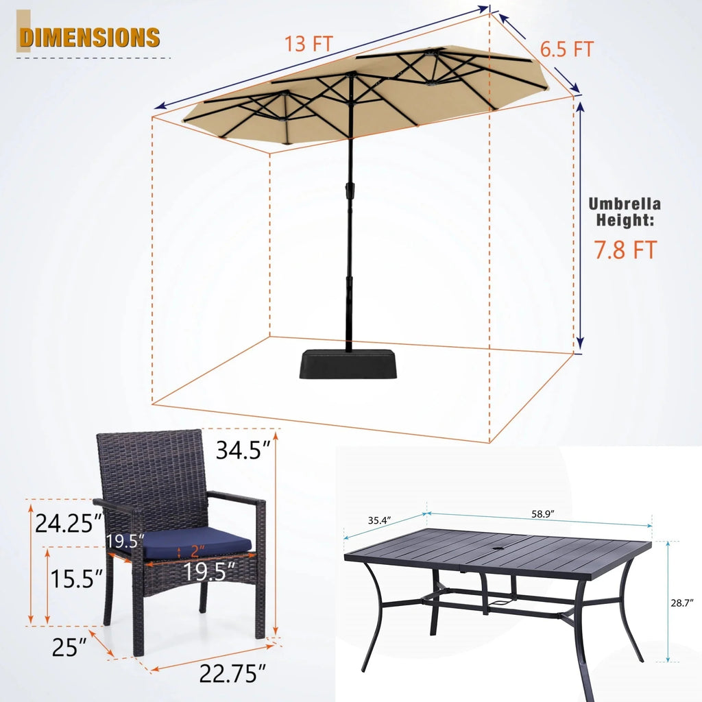8 Pieces Outdoor Patio Dining Set with Navy Umbrella N49666