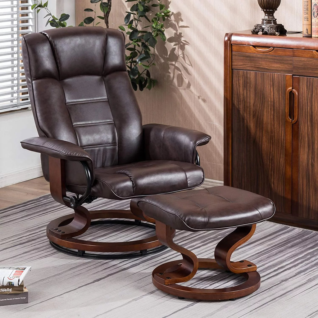 Cream White Faux Leather Swiveling Recliner Chair with Ottoman G3500