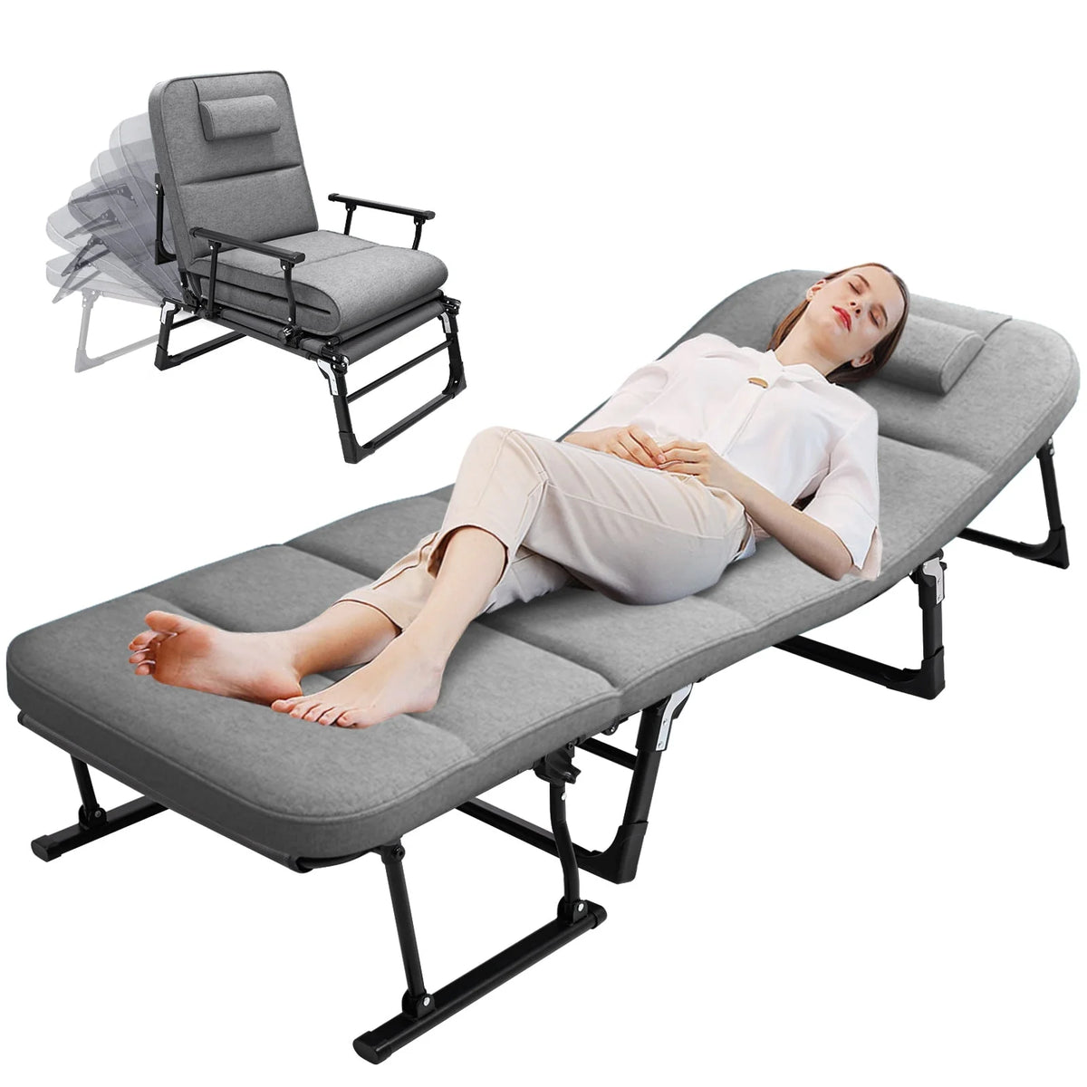 3 in 1 Folding Camping Cot Bed with Mattress & Pillow O173