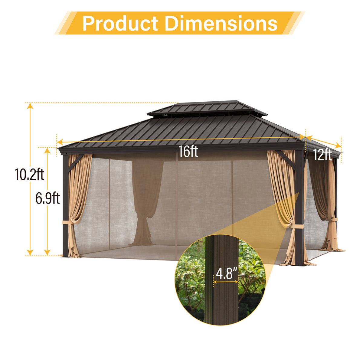 Brown Galvanized Steel Double Roof Patio Gazebo Y608