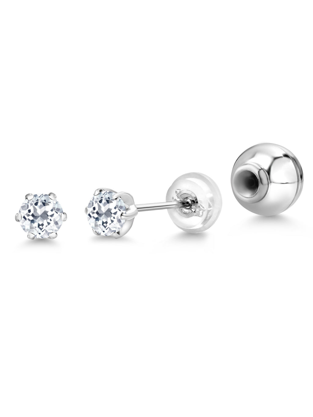 Platinum Stud Earrings 0.28 Ct Round White Topaz S96017
