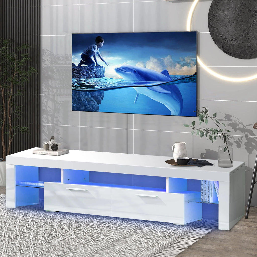White High Gloss TV Stand with Storage Shelves X9335
